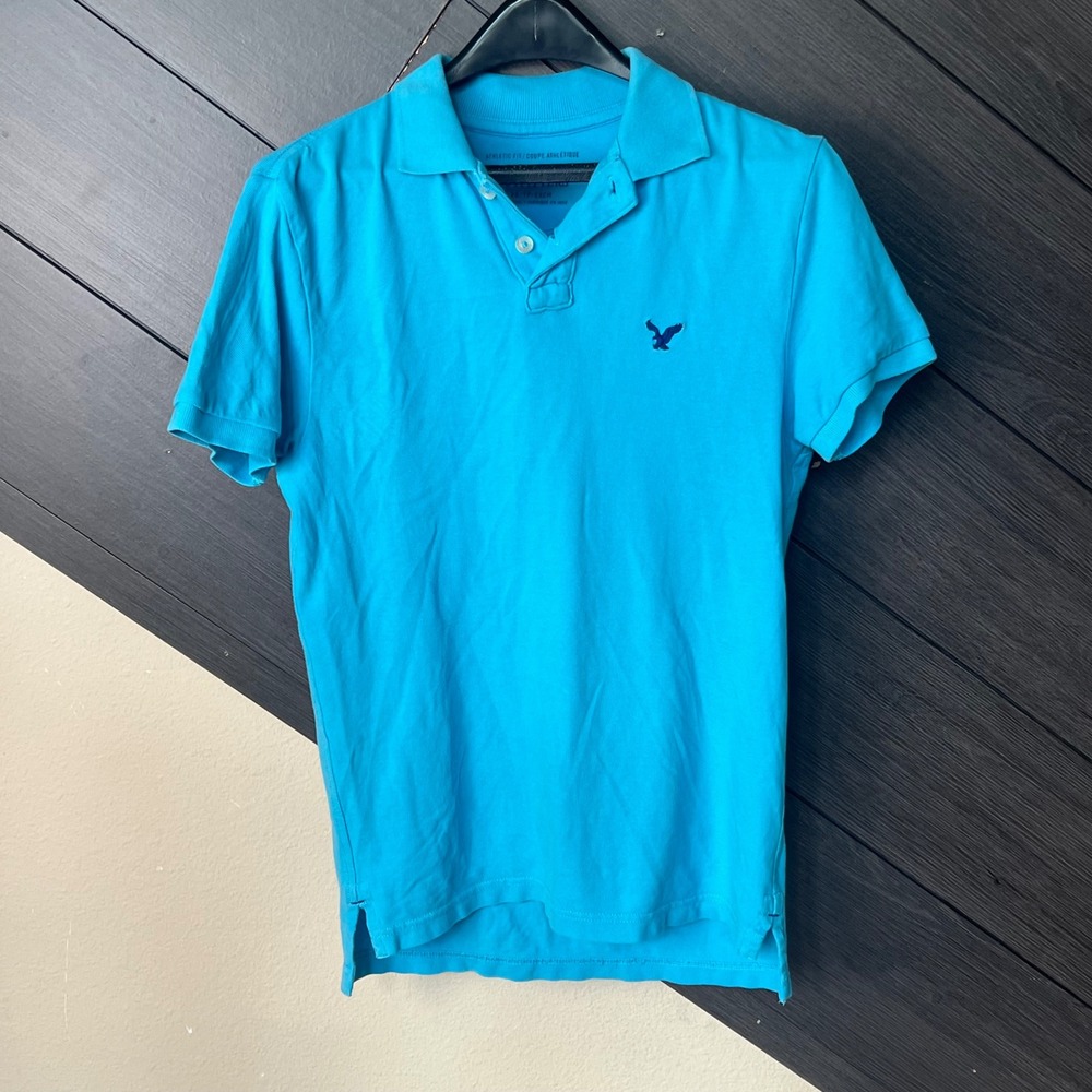 American Eagle Outfitters Men's Polo Shirt XS Blue Short Sleeve Preppy Y2K